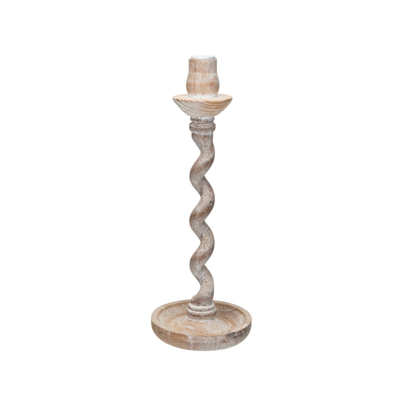 Hello Honey® 12.5" Whitewashed Tall Wood Taper Candleholder